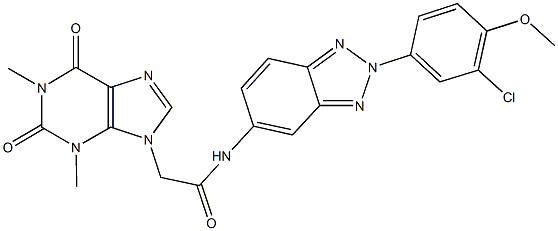 N-[2-(3-chloro-4-methoxyphenyl)-2H-1,2,3-benzotriazol-5-yl]-2-(1,3-dimethyl-2,6-dioxo-1,2,3,6-tetrahydro-9H-purin-9-yl)acetamide Struktur