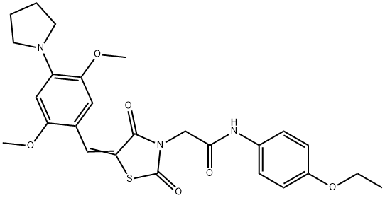 2-{5-[2,5-dimethoxy-4-(1-pyrrolidinyl)benzylidene]-2,4-dioxo-1,3-thiazolidin-3-yl}-N-(4-ethoxyphenyl)acetamide Struktur