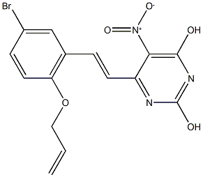 6-{2-[2-(allyloxy)-5-bromophenyl]vinyl}-5-nitro-2,4-pyrimidinediol Struktur