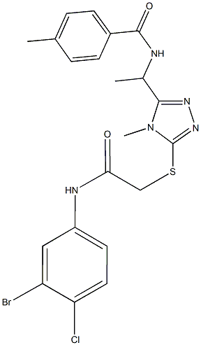 N-[1-(5-{[2-(3-bromo-4-chloroanilino)-2-oxoethyl]sulfanyl}-4-methyl-4H-1,2,4-triazol-3-yl)ethyl]-4-methylbenzamide Struktur