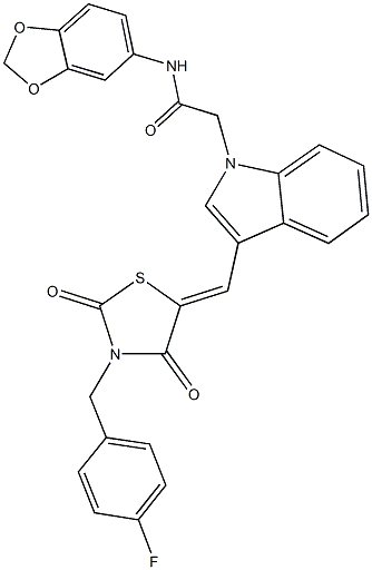 N-(1,3-benzodioxol-5-yl)-2-(3-{[3-(4-fluorobenzyl)-2,4-dioxo-1,3-thiazolidin-5-ylidene]methyl}-1H-indol-1-yl)acetamide Struktur