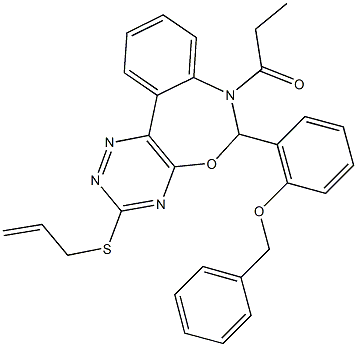 2-[3-(allylsulfanyl)-7-propionyl-6,7-dihydro[1,2,4]triazino[5,6-d][3,1]benzoxazepin-6-yl]phenyl benzyl ether Struktur