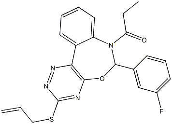 allyl 6-(3-fluorophenyl)-7-propionyl-6,7-dihydro[1,2,4]triazino[5,6-d][3,1]benzoxazepin-3-yl sulfide Struktur