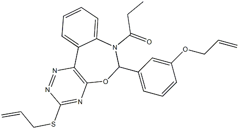 allyl 3-[3-(allylsulfanyl)-7-propionyl-6,7-dihydro[1,2,4]triazino[5,6-d][3,1]benzoxazepin-6-yl]phenyl ether Struktur