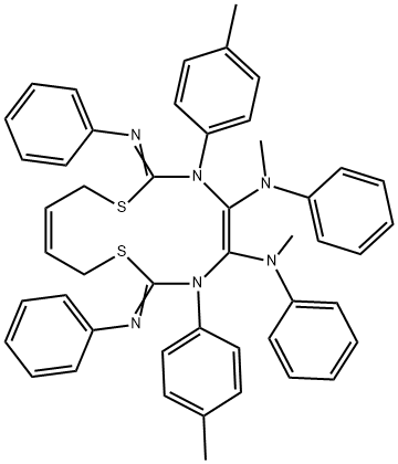 N-[4,5-bis(methylanilino)-3,6-bis(4-methylphenyl)-7-(phenylimino)-1,8-dithia-3,6-diazacyclododeca-4,10-dien-2-ylidene]-N-phenylamine Struktur