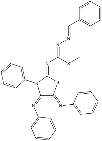 methyl N'-benzylidene-N-[3-phenyl-4,5-bis(phenylimino)-1,3-thiazolidin-2-ylidene]hydrazonothiocarbamate Struktur