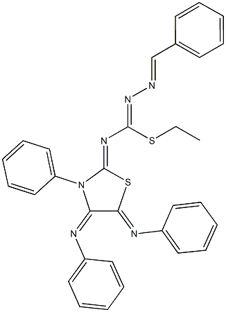 ethyl N'-benzylidene-N-[3-phenyl-4,5-bis(phenylimino)-1,3-thiazolidin-2-ylidene]hydrazonothiocarbamate Struktur