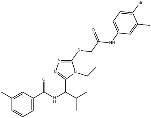 N-[1-(5-{[2-(4-bromo-3-methylanilino)-2-oxoethyl]sulfanyl}-4-ethyl-4H-1,2,4-triazol-3-yl)-2-methylpropyl]-3-methylbenzamide Struktur