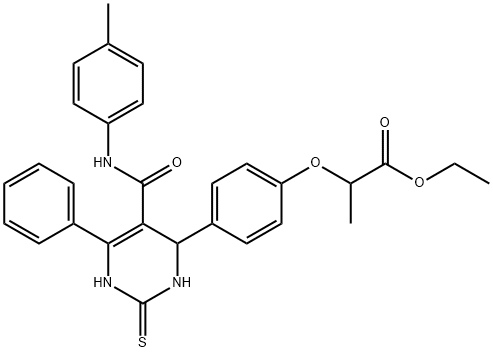 ethyl 2-{4-[6-phenyl-2-sulfanyl-5-(4-toluidinocarbonyl)-3,4-dihydro-4-pyrimidinyl]phenoxy}propanoate Struktur