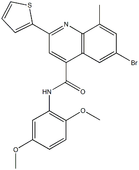 6-bromo-N-(2,5-dimethoxyphenyl)-8-methyl-2-(2-thienyl)-4-quinolinecarboxamide Struktur