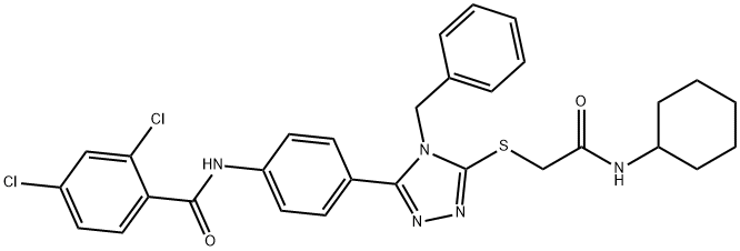 N-[4-(4-benzyl-5-{[2-(cyclohexylamino)-2-oxoethyl]sulfanyl}-4H-1,2,4-triazol-3-yl)phenyl]-2,4-dichlorobenzamide Struktur