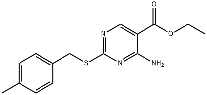 ethyl4-amino-2-[(4-methylbenzyl)thio]-5-pyrimidinecarboxylate Struktur