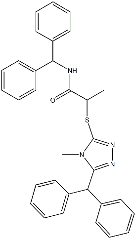 N-benzhydryl-2-[(5-benzhydryl-4-methyl-4H-1,2,4-triazol-3-yl)sulfanyl]propanamide Struktur