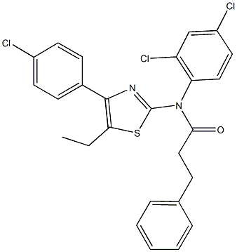 N-[4-(4-chlorophenyl)-5-ethyl-1,3-thiazol-2-yl]-N-(2,4-dichlorophenyl)-3-phenylpropanamide Struktur