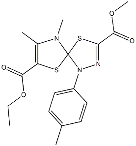 7-ethyl 3-methyl 8,9-dimethyl-1-(4-methylphenyl)-4,6-dithia-1,2,9-triazaspiro[4.4]nona-2,7-diene-3,7-dicarboxylate Struktur