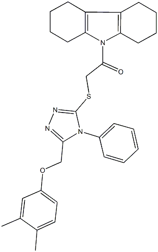 9-[({5-[(3,4-dimethylphenoxy)methyl]-4-phenyl-4H-1,2,4-triazol-3-yl}sulfanyl)acetyl]-2,3,4,5,6,7,8,9-octahydro-1H-carbazole Struktur