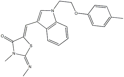 3-methyl-2-(methylimino)-5-({1-[2-(4-methylphenoxy)ethyl]-1H-indol-3-yl}methylene)-1,3-thiazolidin-4-one Struktur