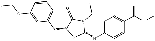 methyl 4-{[5-(3-ethoxybenzylidene)-3-ethyl-4-oxo-1,3-thiazolidin-2-ylidene]amino}benzoate Struktur