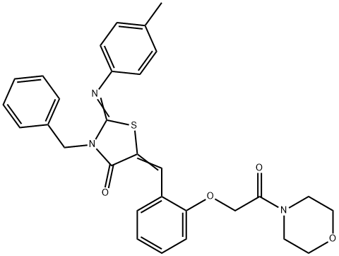 3-benzyl-2-[(4-methylphenyl)imino]-5-[2-(2-morpholin-4-yl-2-oxoethoxy)benzylidene]-1,3-thiazolidin-4-one Struktur