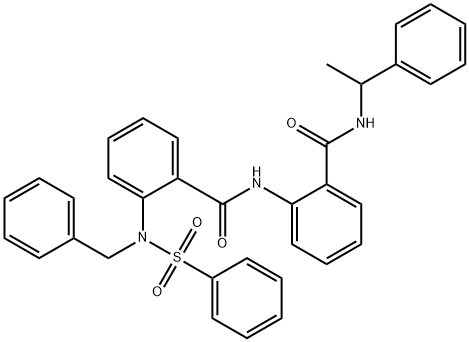 2-[benzyl(phenylsulfonyl)amino]-N-(2-{[(1-phenylethyl)amino]carbonyl}phenyl)benzamide Struktur