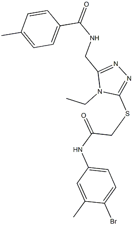 N-[(5-{[2-(4-bromo-3-methylanilino)-2-oxoethyl]sulfanyl}-4-ethyl-4H-1,2,4-triazol-3-yl)methyl]-4-methylbenzamide Struktur