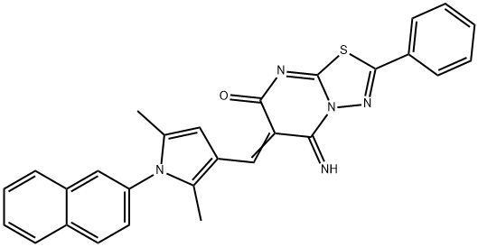 6-{[2,5-dimethyl-1-(2-naphthyl)-1H-pyrrol-3-yl]methylene}-5-imino-2-phenyl-5,6-dihydro-7H-[1,3,4]thiadiazolo[3,2-a]pyrimidin-7-one Struktur