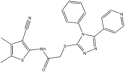 N-(3-cyano-4,5-dimethyl-2-thienyl)-2-{[4-phenyl-5-(4-pyridinyl)-4H-1,2,4-triazol-3-yl]sulfanyl}acetamide Struktur