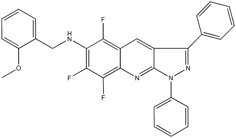 N-(2-methoxybenzyl)-N-(5,7,8-trifluoro-1,3-diphenyl-1H-pyrazolo[3,4-b]quinolin-6-yl)amine Struktur