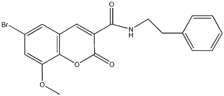 6-bromo-8-methoxy-2-oxo-N-(2-phenylethyl)-2H-chromene-3-carboxamide Struktur