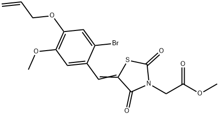 methyl {5-[4-(allyloxy)-2-bromo-5-methoxybenzylidene]-2,4-dioxo-1,3-thiazolidin-3-yl}acetate Struktur