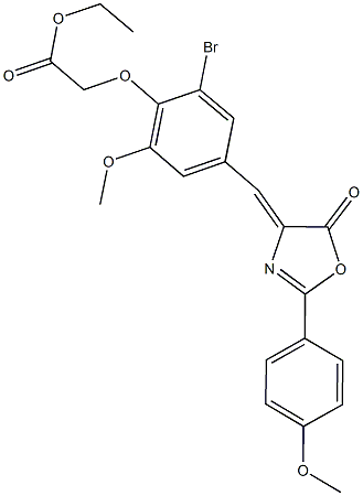 ethyl {2-bromo-6-methoxy-4-[(2-(4-methoxyphenyl)-5-oxo-1,3-oxazol-4(5H)-ylidene)methyl]phenoxy}acetate Struktur