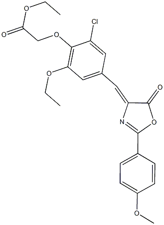 ethyl {2-chloro-6-ethoxy-4-[(2-(4-methoxyphenyl)-5-oxo-1,3-oxazol-4(5H)-ylidene)methyl]phenoxy}acetate Struktur