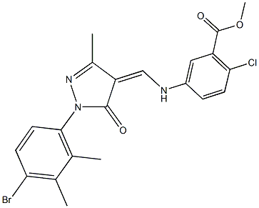 methyl 5-({[1-(4-bromo-2,3-dimethylphenyl)-3-methyl-5-oxo-1,5-dihydro-4H-pyrazol-4-ylidene]methyl}amino)-2-chlorobenzoate Struktur