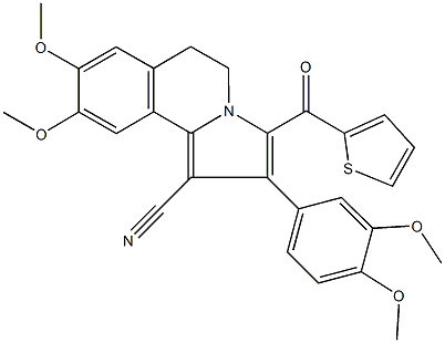 2-(3,4-dimethoxyphenyl)-8,9-dimethoxy-3-(thien-2-ylcarbonyl)-5,6-dihydropyrrolo[2,1-a]isoquinoline-1-carbonitrile Struktur