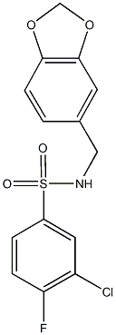 N-(1,3-benzodioxol-5-ylmethyl)-3-chloro-4-fluorobenzenesulfonamide Struktur