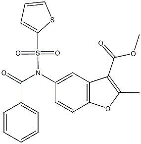 methyl 5-[benzoyl(2-thienylsulfonyl)amino]-2-methyl-1-benzofuran-3-carboxylate Struktur