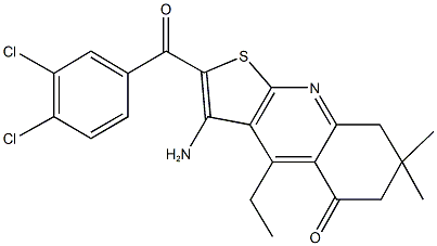 3-amino-2-(3,4-dichlorobenzoyl)-4-ethyl-7,7-dimethyl-7,8-dihydrothieno[2,3-b]quinolin-5(6H)-one Struktur