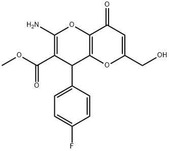 methyl 2-amino-4-(4-fluorophenyl)-6-(hydroxymethyl)-8-oxo-4,8-dihydropyrano[3,2-b]pyran-3-carboxylate Struktur