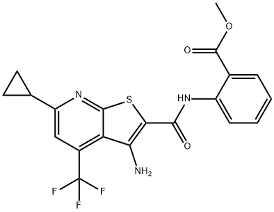 methyl 2-({[3-amino-6-cyclopropyl-4-(trifluoromethyl)thieno[2,3-b]pyridin-2-yl]carbonyl}amino)benzoate Struktur