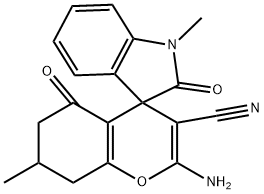 2-amino-1',7-dimethyl-1',3',5,6,7,8-hexahydro-2',5-dioxospiro[4H-chromene-4,3'-(2'H)-indole]-3-carbonitrile Struktur