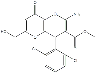 methyl 2-amino-4-(2,6-dichlorophenyl)-6-(hydroxymethyl)-8-oxo-4,8-dihydropyrano[3,2-b]pyran-3-carboxylate Struktur