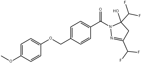 3,5-bis(difluoromethyl)-1-{4-[(4-methoxyphenoxy)methyl]benzoyl}-4,5-dihydro-1H-pyrazol-5-ol Struktur