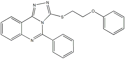 3-[(2-phenoxyethyl)sulfanyl]-5-phenyl[1,2,4]triazolo[4,3-c]quinazoline Struktur