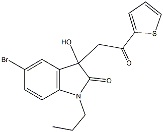 5-bromo-3-hydroxy-3-[2-oxo-2-(2-thienyl)ethyl]-1-propyl-1,3-dihydro-2H-indol-2-one Struktur