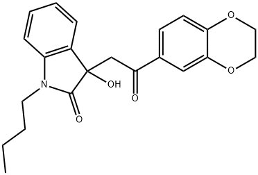 1-butyl-3-[2-(2,3-dihydro-1,4-benzodioxin-6-yl)-2-oxoethyl]-3-hydroxy-1,3-dihydro-2H-indol-2-one Struktur