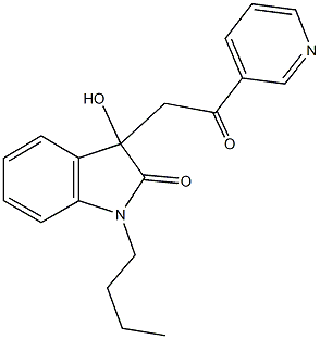 1-butyl-3-hydroxy-3-[2-oxo-2-(3-pyridinyl)ethyl]-1,3-dihydro-2H-indol-2-one Struktur