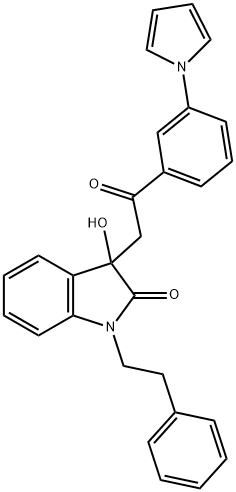 3-hydroxy-3-{2-oxo-2-[3-(1H-pyrrol-1-yl)phenyl]ethyl}-1-(2-phenylethyl)-1,3-dihydro-2H-indol-2-one Struktur