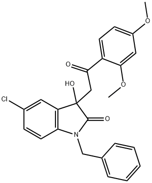 1-benzyl-5-chloro-3-[2-(2,4-dimethoxyphenyl)-2-oxoethyl]-3-hydroxy-1,3-dihydro-2H-indol-2-one Struktur