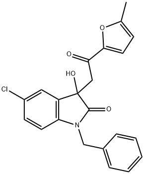 1-benzyl-5-chloro-3-hydroxy-3-[2-(5-methyl-2-furyl)-2-oxoethyl]-1,3-dihydro-2H-indol-2-one Struktur