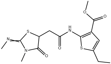 methyl 5-ethyl-2-({[3-methyl-2-(methylimino)-4-oxo-1,3-thiazolidin-5-yl]acetyl}amino)-3-thiophenecarboxylate Struktur